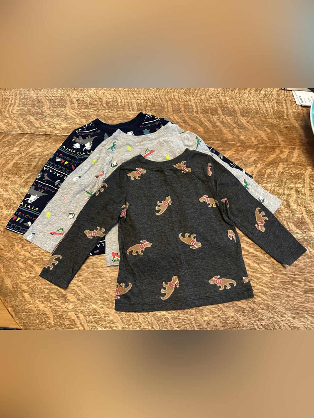 Old Navy Kids Long-Sleeve Christmas Patterned Tee Set - Charcoal, Gray, Navy